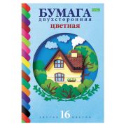 Цветная бумага А4 2-сторонняя газетная, 16 листов, 16 цветов, на скобе, HATBER ECO, 200х270 мм, «Домик в лесу», 059756, 16Бц4_20828
