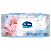 Салфетки влажные Aura «Ultra comfort», 100шт., детские, с алоэ, очищающие, без спирта, клапан