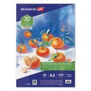 Бумага для акварели А3, 30 л., 270 г/м2, мелкое зерно, в коробке, BRAUBERG ART CLASSIC, «Мандарины», 114402