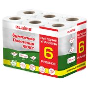 Полотенца бумажные 2-слойные, спайка 6 рулонов (6х14,7 м), LAIMA LUXE, 100% целлюлоза, 114742