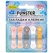 Закладки клейкие Z-сложения FUNSTER (ФАНСТЕР) «Лапки котов», 45х12 мм, 100 шт. (5 цветов х 20 листов), в диспенсере, 116691