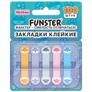 Закладки клейкие Z-сложения FUNSTER (ФАНСТЕР) «Собаки», 45х12 мм, 100 шт. (5 цветов х 20 листов), в диспенсере, 116692