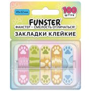 Закладки клейкие Z-сложения FUNSTER (ФАНСТЕР) «Лапки собак», 45х12 мм, 100 шт. (5 цветов х 20 листов), в диспенсере, 116693