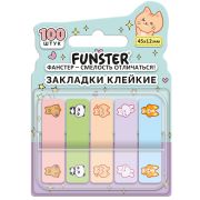 Закладки клейкие Z-сложения FUNSTER (ФАНСТЕР) «Животные», 45х12 мм, 100 шт. (5 цветов х 20 листов), в диспенсере, 116702
