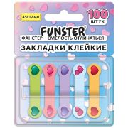 Закладки клейкие Z-сложения FUNSTER (ФАНСТЕР) «Сердечки», 45х12 мм, 100 шт. (5 цветов х 20 листов), в диспенсере, 116704