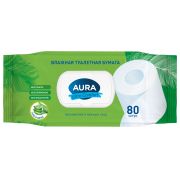Бумага туалетная влажная 80 шт., AURA «Ultra Comfort» с пластиковым клапаном, 14055