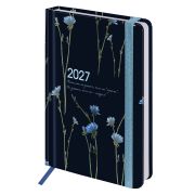 Ежедневник датированный 2027 с резинкой, 145х203 мм, А5, BRAUBERG, твердый, «Васильки», 117835