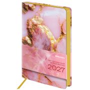 Ежедневник датированный 2027, А5, 138x213 мм, BRAUBERG «Vista», под кожу, гибкий, «Pink marble», 117983