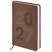 Ежедневник датированный 2027, А5, 138х213 мм, BRAUBERG «Scripted», под кожу, вышивка, коричневый, 118002
