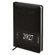 Ежедневник датированный 2027, А5, 138х213 мм, BRAUBERG «Impression», под кожу, черный, 118035