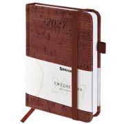 Ежедневник датированный 2027, МАЛЫЙ ФОРМАТ, 100х150 мм, А6, BRAUBERG «Wood», под кожу, коричневый, 118117