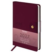 Ежедневник датированный 2027, А5, 138х213 мм, BRAUBERG «Solana», под кожу, кнопка, бургунди, 118219