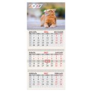 Календарь квартальный 2027 г., 3 блока, 3 гребня, бегунок, офсет, BRAUBERG, «Котик», 118256