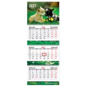 Календарь квартальный 2027 г., 3 блока, 3 гребня, бегунок, мелованная бумага, BRAUBERG EXTRA, «Милые козлята», 118301