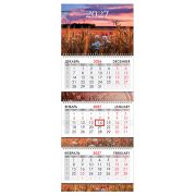Календарь квартальный 2027 г., 3 блока, 3 гребня, бегунок, мелованная бумага, BRAUBERG EXTRA, «Родной пейзаж», 118306