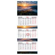 Календарь квартальный 2027 г., 3 блока, 3 гребня, бегунок, мелованная бумага, BRAUBERG EXTRA, «Закат», 118316