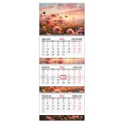 Календарь квартальный 2027 г., 3 блока, 3 гребня, бегунок, мелованная бумага, BRAUBERG EXTRA, «Цветы», 118325