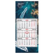 Календарь квартальный 2027 г., 1 блок, 1 гребень, бегунок, МИНИ, офсет, BRAUBERG, «Морской вояж», 118360