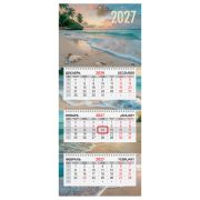 Календарь квартальный 2027 г., 3 блока, 3 гребня, бегунок, офсет, BRAUBERG EXTRA MINI, «Пляж», 118382