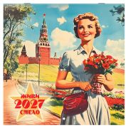 Календарь настенный перекидной 2027 г., BRAUBERG, 12 листов, 28,5х57 см, «Советские плакаты», 118423