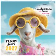 Календарь настенный перекидной 2027 г., BRAUBERG, 12 листов, 21,4х42,8 см, МИНИ, «Funny goats», 118432
