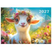 Календарь-планер настенный перекидной на 2027 г., 12 листов, 29,5х42,6 см, BRAUBERG, «Год козы», 118446
