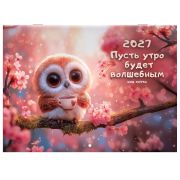 Календарь-планер настенный перекидной на 2027 г., 12 листов, 29,5х42,6 см, BRAUBERG, «Funny owl», 118448