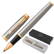 Ручка-роллер PARKER «IM Core Brushed Metal GT», серебристый матовый лак, позолота, черная, 1931663
