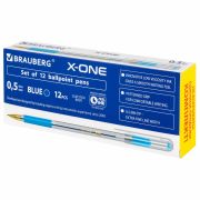 Ручка шариковая с грипом BRAUBERG «X-ONE», КОМПЛЕКТ 12 ШТУК, СИНЯЯ, узел 0,5 мм, линия письма 0,35 мм, 143986