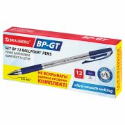 Ручка шариковая BRAUBERG «BP-GT», КОМПЛЕКТ 12 ШТУК, СИНЯЯ, евронаконечник 0,7 мм, линия письма 0,35 мм, 144005