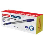 Ручка шариковая с грипом BRAUBERG «i-STICK POINT», КОМПЛЕКТ 20 шт., СИНЯЯ, линия письма 0,35 мм, 144024