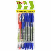 Ручки шариковые и гелевые STAFF «Basic ST-01», НАБОР 6 ШТУК, АССОРТИ, узел 0,7 мм, линия письма 0,35 мм, 144080