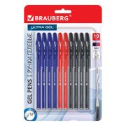 Ручки гелевые BRAUBERG «ULTRA GEL», НАБОР 10 ШТУК (4 ЧЕРНЫХ, 4 СИНИХ, 2 КРАСНЫХ), стандартный наконечник 0,5 мм, линия 0,35 мм, 144270
