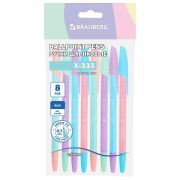 Ручки шариковые BRAUBERG «X-333 PASTEL MIX», НАБОР 8 ШТУК, СИНИЕ, узел 0,7 мм, линия письма 0,35 мм, 144535