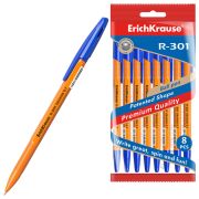 Ручки шариковые ERICH KRAUSE R-301 «Stick Orange», СИНИЕ, набор 8 штук, 0,7 мм, 56614