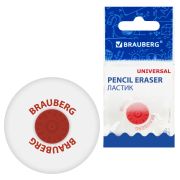 Ластик «Brauberg» «Universal», 30х30х8мм, белый, круглый, пластиковый держатель, 222472
