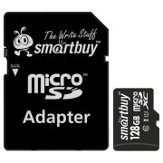 Карта памяти SmartBuy MicroSDXC 128GB UHS-1, Class 10, скорость чтения 90Мб/сек (с адаптером SD)