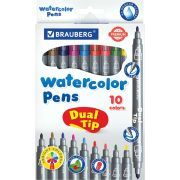Фломастеры двусторонние BRAUBERG «PREMIUM» «DUAL-TIP», 10 шт., 10 цветов, два наконечника, картонная коробка с европодвесом, 151946