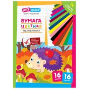 Цветная бумага мелованная А4, ArtSpace, одностор., 16л., 16цв., на скобе, «Ежик»