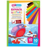 Цветная бумага мелованная А4, ArtSpace, одностор., 10л., 10цв., на скобе, «Волшебная. Снегирь»