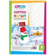 Картон белый А4, ArtSpace, 8 л., немелованный, в пакете, «Снеговик»