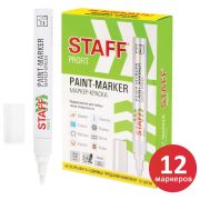 Маркер-краска лаковый (paint marker) 2-4 мм, БЕЛЫЙ, КОМПЛЕКТ 12 ШТУК, НИТРО-ОСНОВА, STAFF PROFIT, для любых поверхностей, 152584