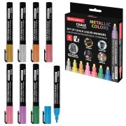 Маркеры меловые CHALK LIQUID MARKER, МЕТАЛЛИК, НАБОР 8 ЦВЕТОВ, 3 мм, стираемые, BRAUBERG «CHALK», 152599