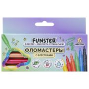 Фломастеры с блестками FUNSTER (ФАНСТЕР) «GLITTER» 6 цветов, ударопрочный наконечник, 152628