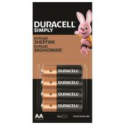 Батарейка Duracell Simply AA (LR6) алкалиновая, 4х4BL, отрывной набор