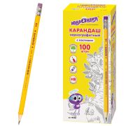 Карандаш чернографитный ЮНЛАНДИЯ, 1 шт., «Школьный», НВ, корпус желтый, с резинкой, 181588