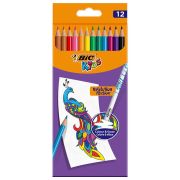 Карандаши цветные стираемые с ластиком BIC «Kids Evolution Illusion», 12 цветов, круглые, 987868