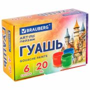Гуашь BRAUBERG «ЗАМОК», 6 цветов по 20 мл, 192555