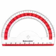 Транспортир 10 см BRAUBERG «FRESH ZONE», 180 градусов, пластик, прозрачный, красная шкала, 210760