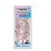 Набор чертежный FUNSTER (ФАНСТЕР), линейка 20 см, 2 треугольник, транспортир, «КОТЫ», пенал, 210912